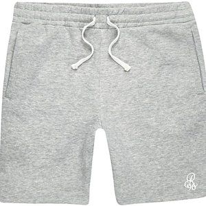 River Island Mens Grey Marl Embroidered Slim Fit Jersey Shorts